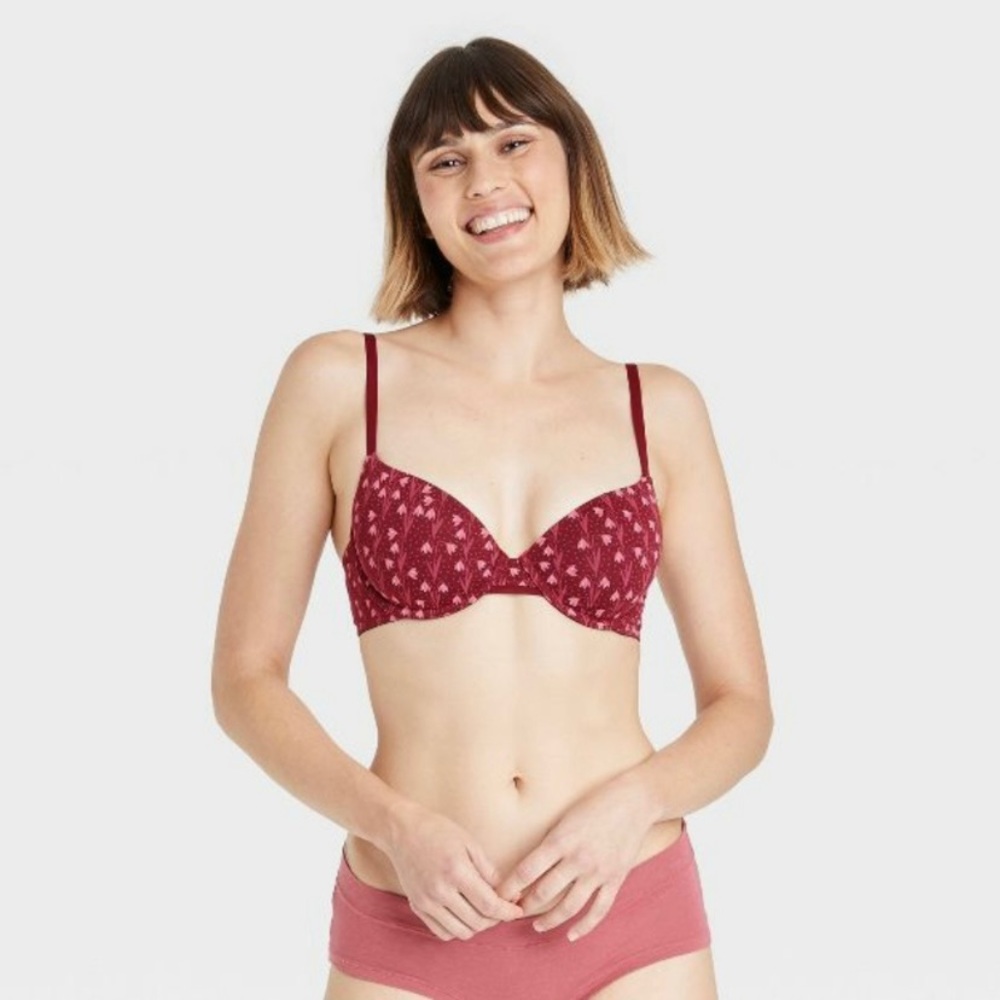 Auden Size 32DDD The Everyday Bra Underwire Flirty Red Floral NWT